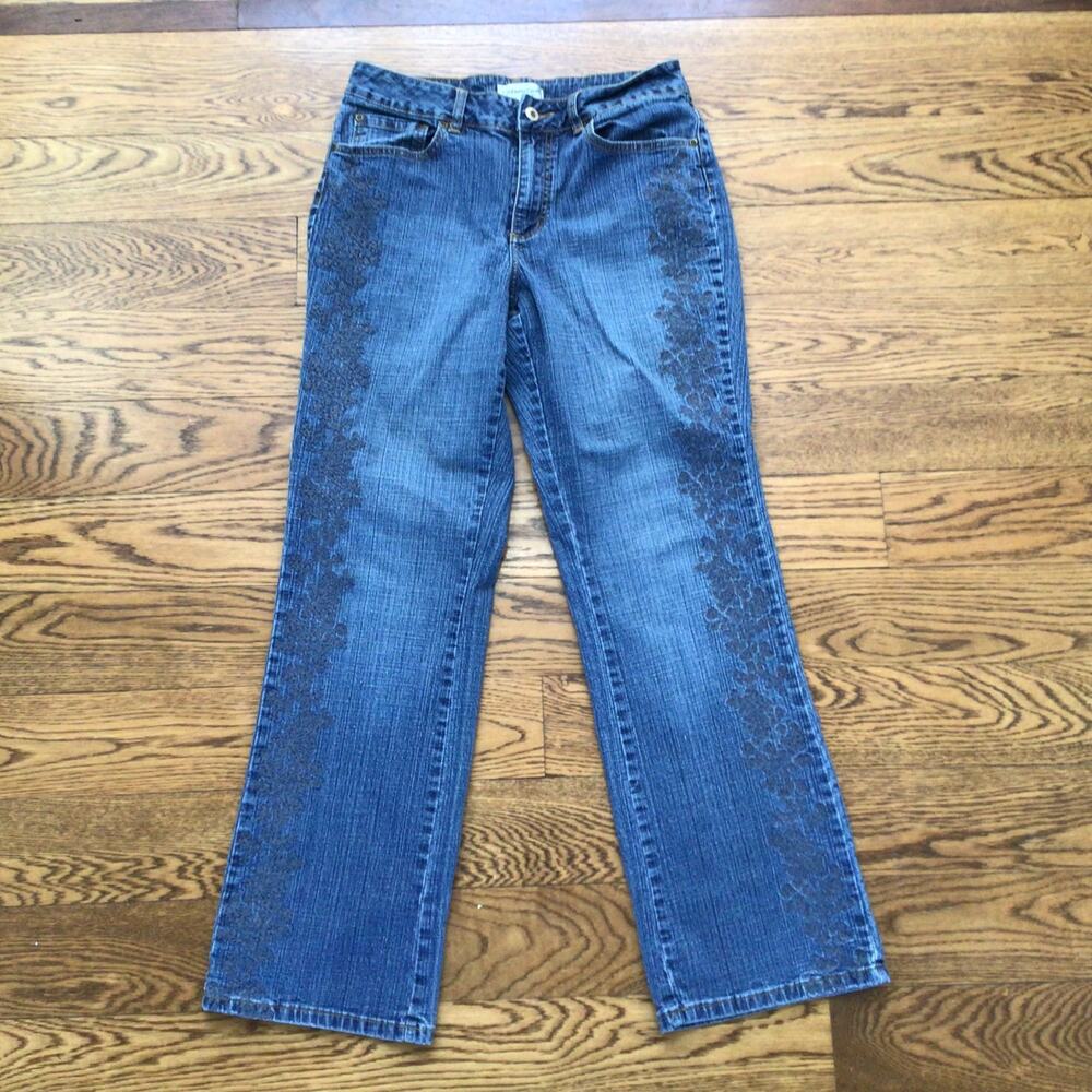 Coldwater Creek 5 Pocket Jeans with Floral Design Sz 8